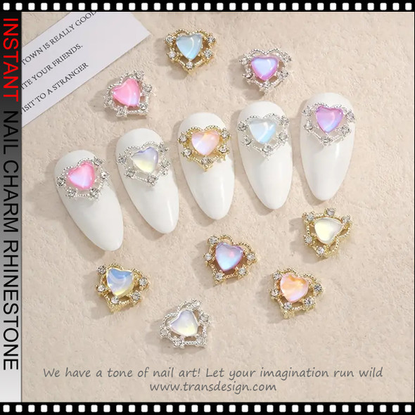 NAIL CHARM RHINESTONE Aurora Crown Heart 6/Case