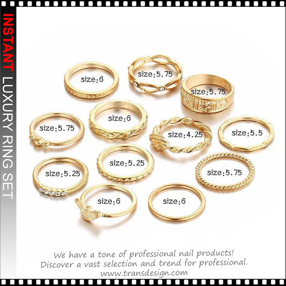Luxurious 12pcs Gold Ring Set - Elegant & Vintage Styles