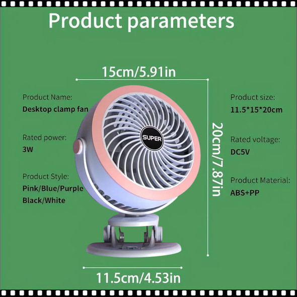 Desk Top Clamp  Fan, Pink USB DC5V.