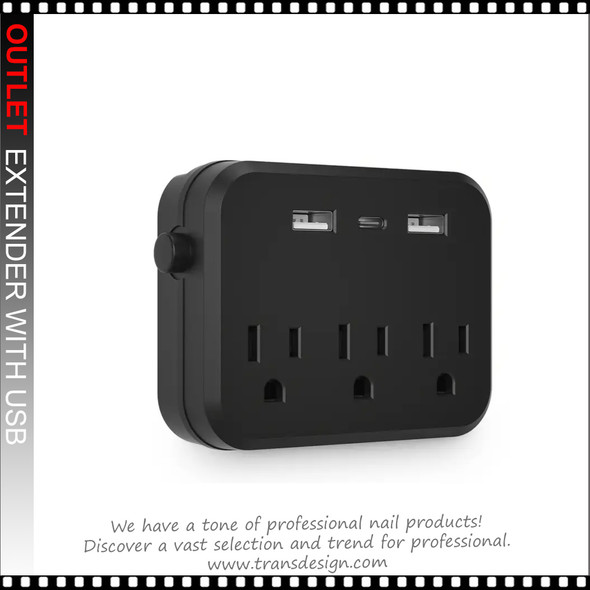 Mini Portable Switched 6-in-1 Multi-Function Power Outlet, 3 Sockets 2 USB 1 Type-C