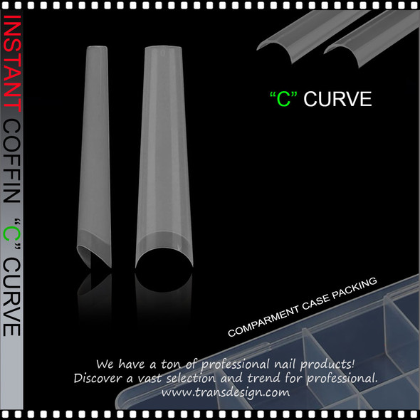 INSTANT NAIL TIP Long Coffin, Straight, Half Moon, Natural, "C" Curve  240/Case