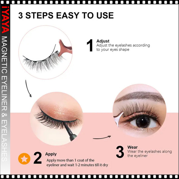 IYAYA Magnetic Eyelashes And Eyeliner Kit Reusable 3D 