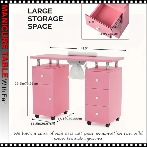 MANICURE TABLE Single Door, 4 Drawers, Dust Collector,  Lavender