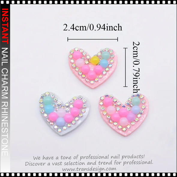 NAIL CHARM RHINESTONE Vibrant Pastel Rhinestone Heart Patches 6/Case #2