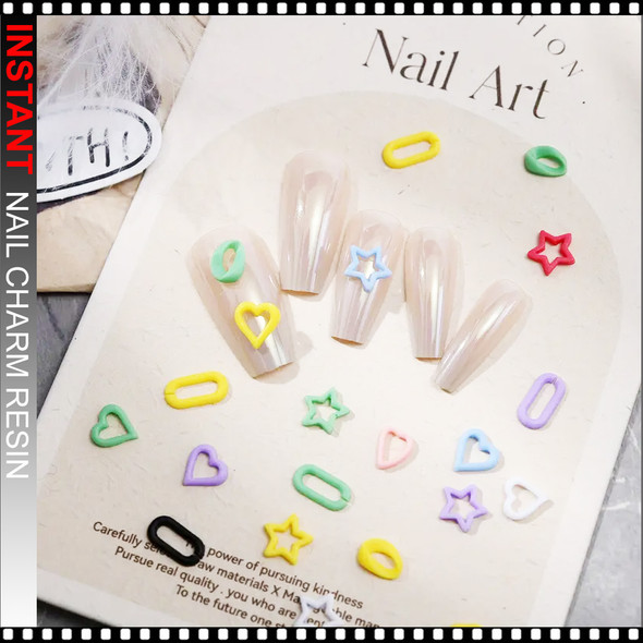 NAIL CHARM RESIN Hypoallergenic Macaron Stars & Hearts 100/Case