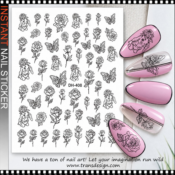 NAIL STICKER Rose, Butterfly & Bunny Mix #DH-408