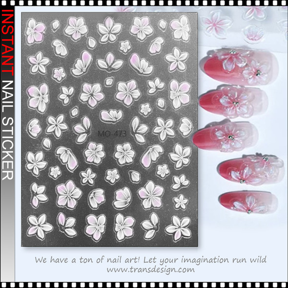 NAIL STICKER 3D White Pearl floral nail stickers with an icy, translucent effect #MO-475