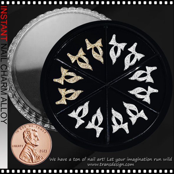 NAIL CHARM ALLOY Gold and Silver Bows 12/Case