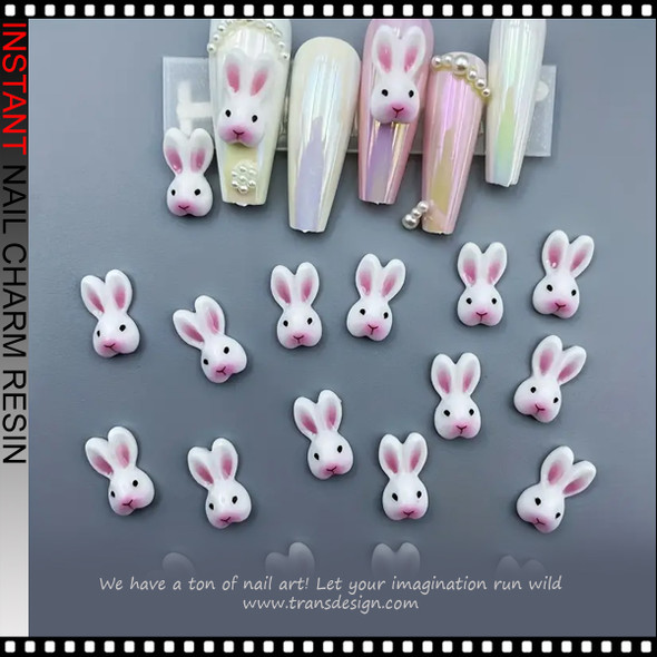 NAIL CHARM RESIN Luminous Rabbit, Bunny, Pink Blush 6/Case