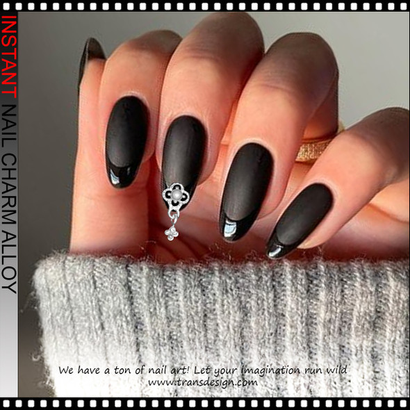 NAIL CHARM RHINESTONE Silver Romantic Victorian Heart, Dangling 6/Case