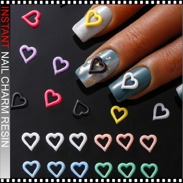 NAIL CHARM RESIN Assorted Color Hollow Heart 100/Case