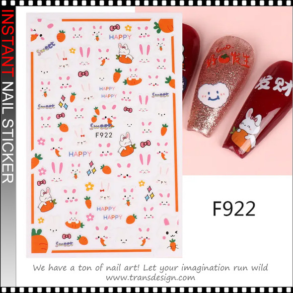 NAIL STICKER Easter, Bunny, Carrots, Flowers, and Bow #F922