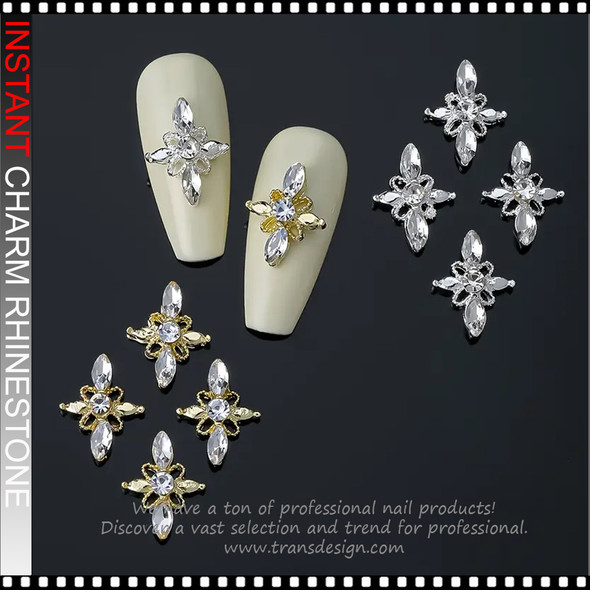 NAIL CHARM RHINESTONE Gold & Silver Elegant Vintage Crosses 6/Case 