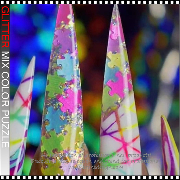 GLITTER Mix Color Puzzle Shaped 13g/Jar 