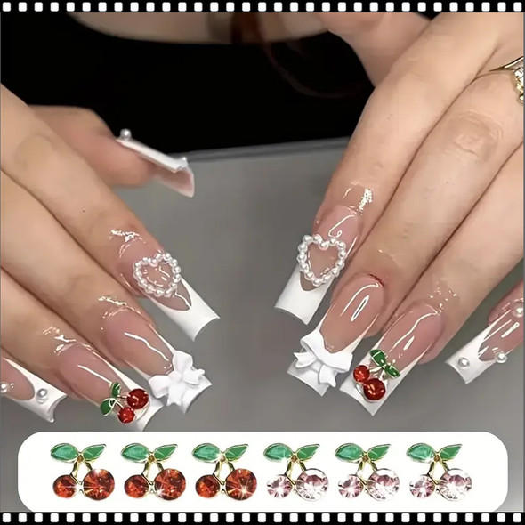 NAIL CHARM RHINESTONE Small Gold Red & Pink Cherry 12/Case  