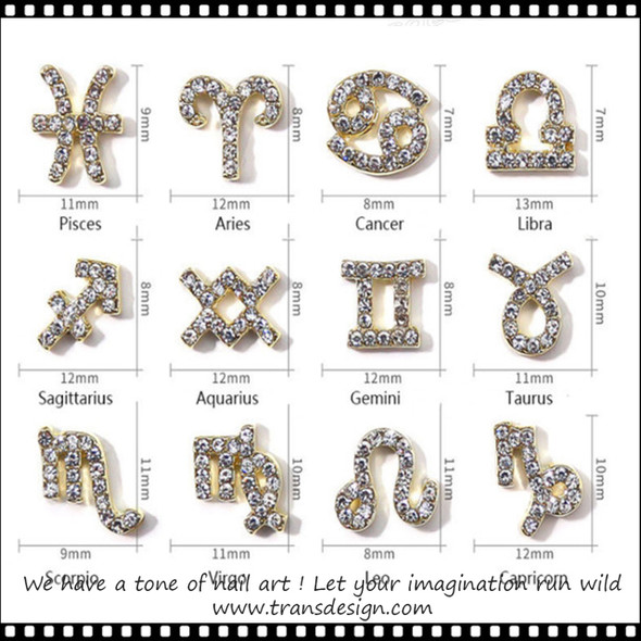 NAIL CHARM RHINESTONE 12 Constellation Symbol Gold Zodiac 12/Case 