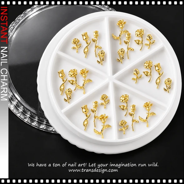 ALLOY NAIL CHARMS – GOLD 3D ROSE, 25 PCS/CASE