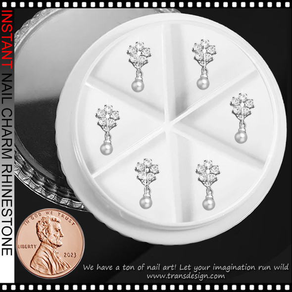 NAIL CHARM RHINESTONE Silvery Plum Blossom 6/Case 