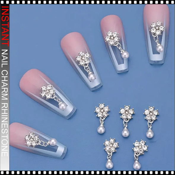 NAIL CHARM RHINESTONE Silvery Plum Blossom 6/Case 