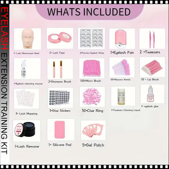 EYELASH Extension Training Kit with Mannequin Head and Tools.