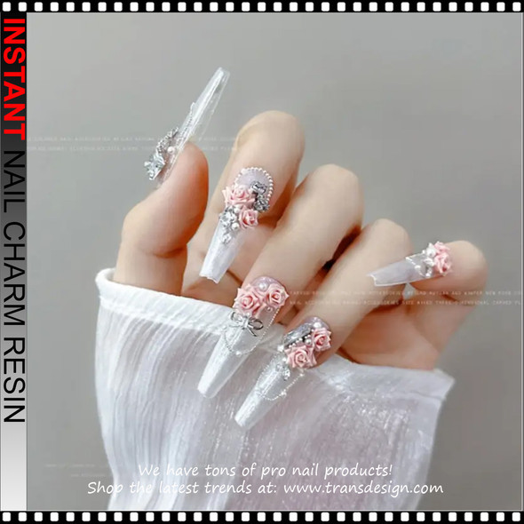 NAIL CHARM RESIN Mixed Colors Soft Rose Camellias 12/Case.