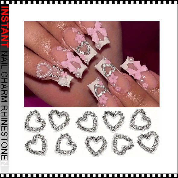 NAIL CHARM RHINESTONE Silvery Heart-Shaped 12/Case 