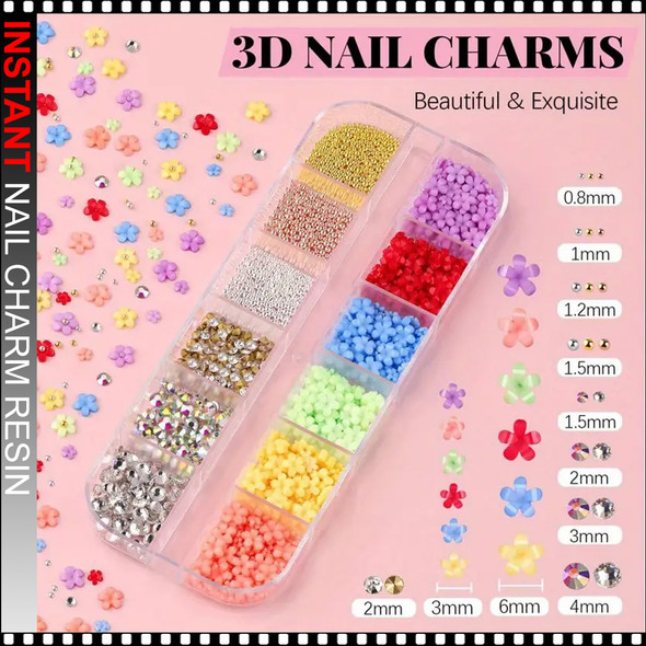 NAIL CHARM Flower with Caviar Beads/Case