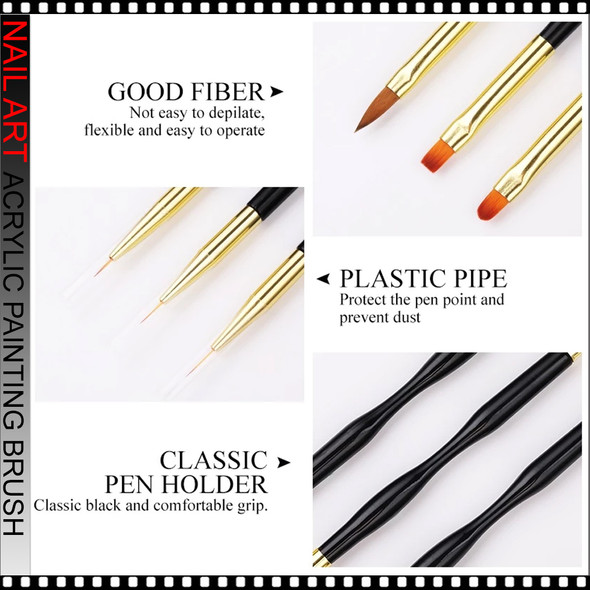 NAIL ART Double Ended Brush Set 3/Pack