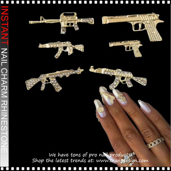 NAIL CHARM RHINESTONE Mixed Golden Gun 12/Case