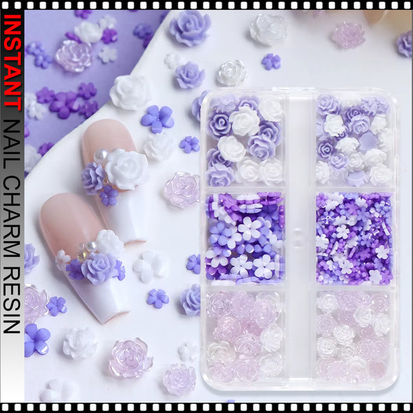 NAIL CHARM RESIN Romantic Valentines Day Camellia Flowers 6 Grids