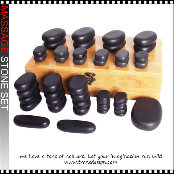 45-Piece Natural Basalt Massage Stone Set with Bamboo Case