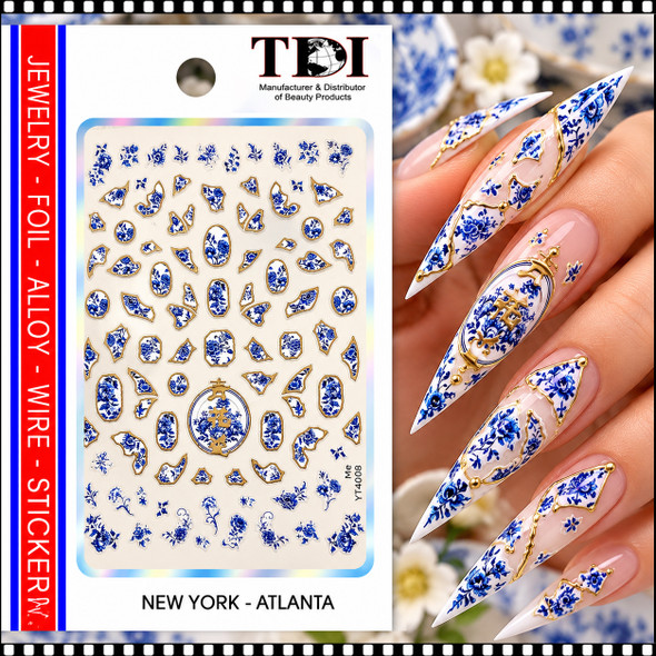 5D NAIL STICKER – CHINESE BLUE & WHITE PORCELAIN FLORAL DESIGNS #ME-YT4008