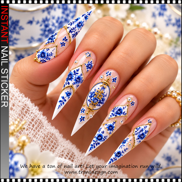 5D NAIL STICKER – CHINESE BLUE & WHITE PORCELAIN FLORAL DESIGNS #ME-YT4008