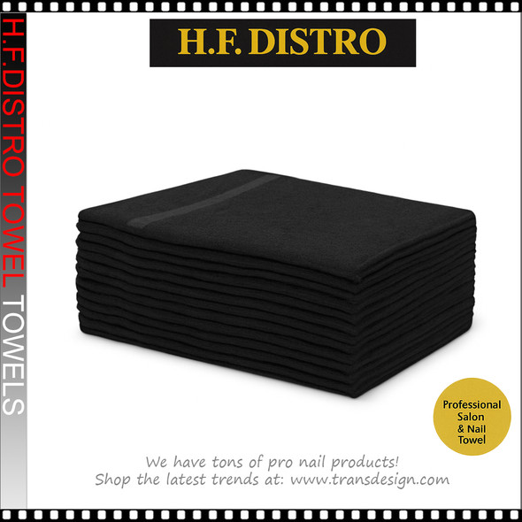 H.F.DISTRO Towel Black, Cotton, 16"x27", 12/Pack H.F.DISTRO Towel Black, Cotton, 16"x27", 12/Pack