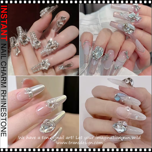 NAIL CHARM RHINESTONE Sparkling Silvery 3D Heart Shape 6/Case #1