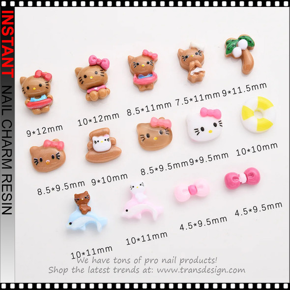NAIL CHARM RESIN Hello Kitty Cute Khaki Cat Cartoon 24/Pack