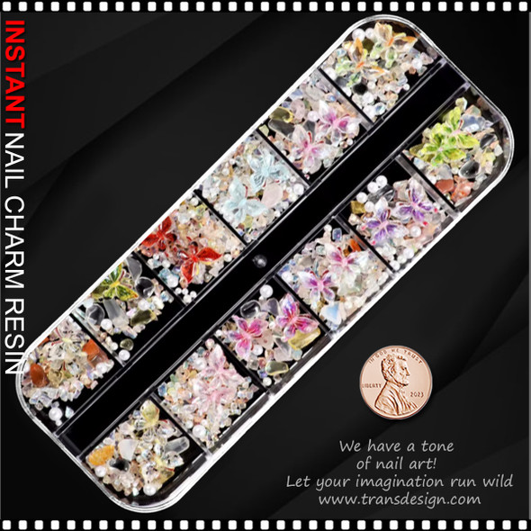 NAIL CHARM RESIN 3D Mix Assorted Color Butterflies 12/Grid