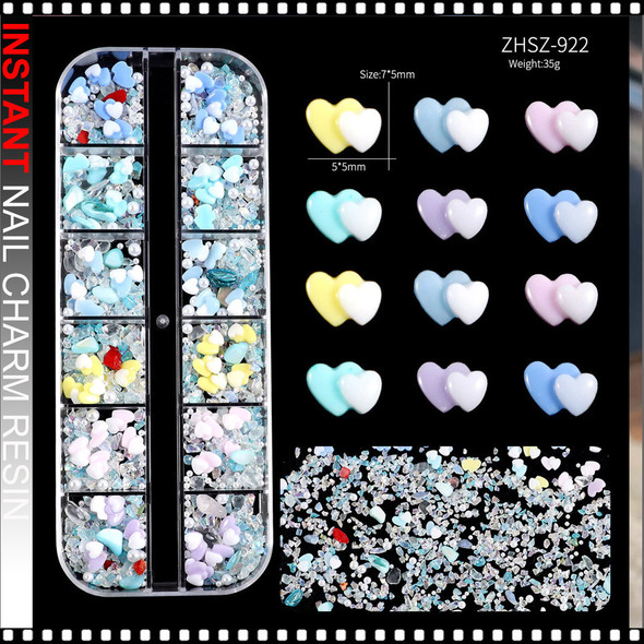 NAIL CHARM RESIN Assorted Pastel Color Heart 12/Grid