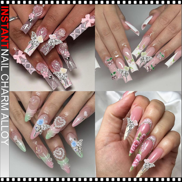 NAIL CHARM ALLOY Flower  Pink, Lavender, White 6/Case 