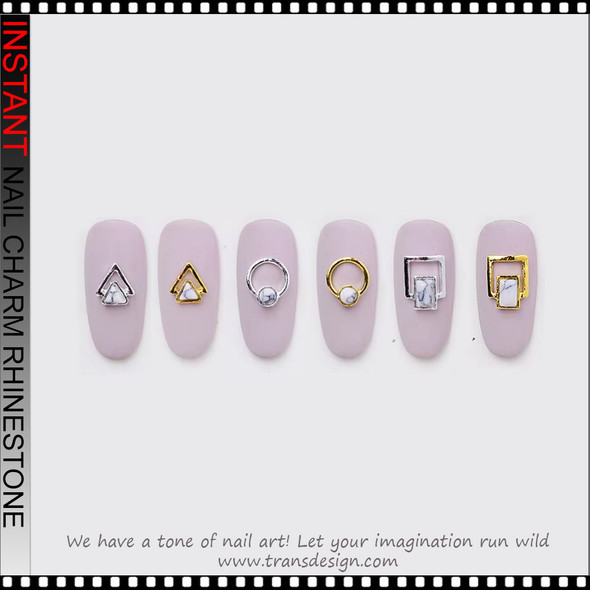 NAIL CHARM ALLOY Geometric with Faux White Marble Stone 12/Case