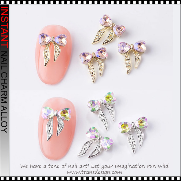 NAIL CHARM ALLOY Gold & Silver Plated Bow with Heart 12/Case