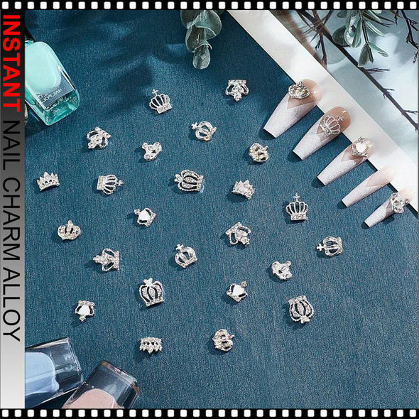 NAIL CHARM RHINESTONE Silver Crows with Crystal AB Rhinestone 12/Case