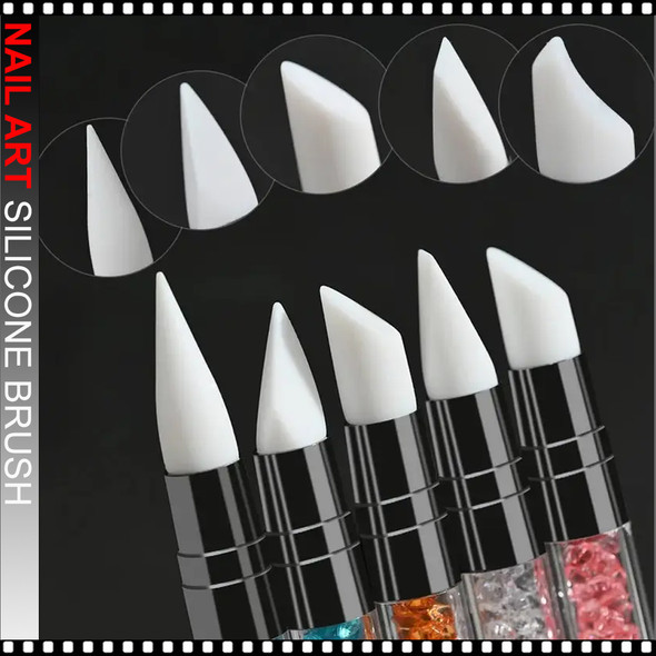 NAIL ART Silicone Brush Dual-Ended Tips 5/Pack