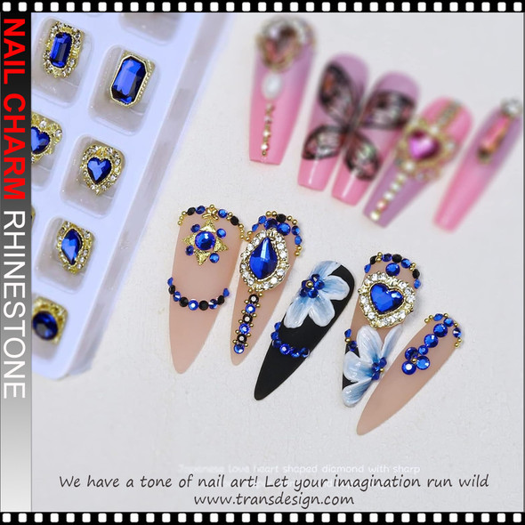 NAIL CHARM RHINESTONE Luxury Sapphire Blue 12/Case