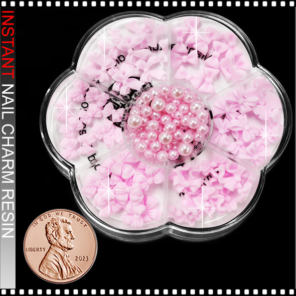 NAIL CHARM RESIN Pink Matte Bow & Pearl 50/Case