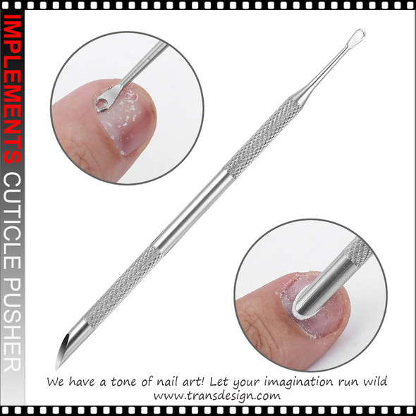 IMPLEMENTS Stainless Steel Circle Beveled Head Cuticle Pusher 5.5"