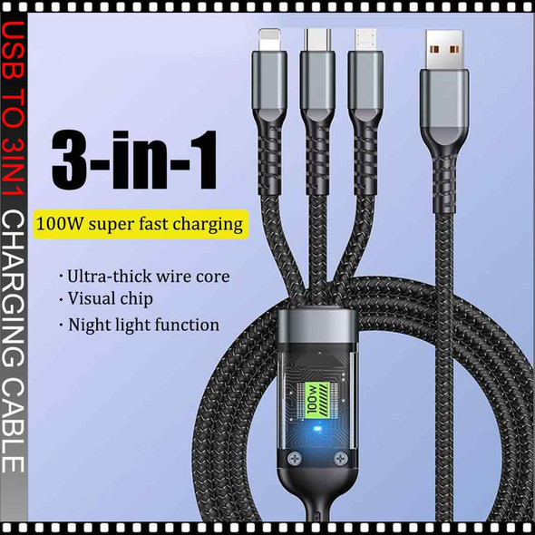 USB-A to 3-IN1 Charging Cable for all phone, 4' USB-A to 3-IN1 Charging Cable for all phone, 4'