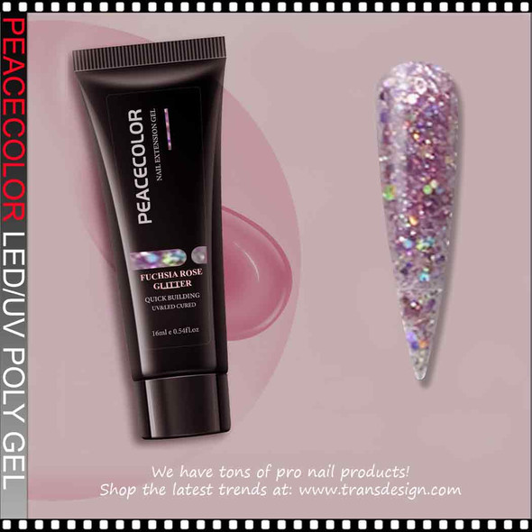 PEACECOLOR Poly Nail Gel Fuchsia Rose Glitter 16ml