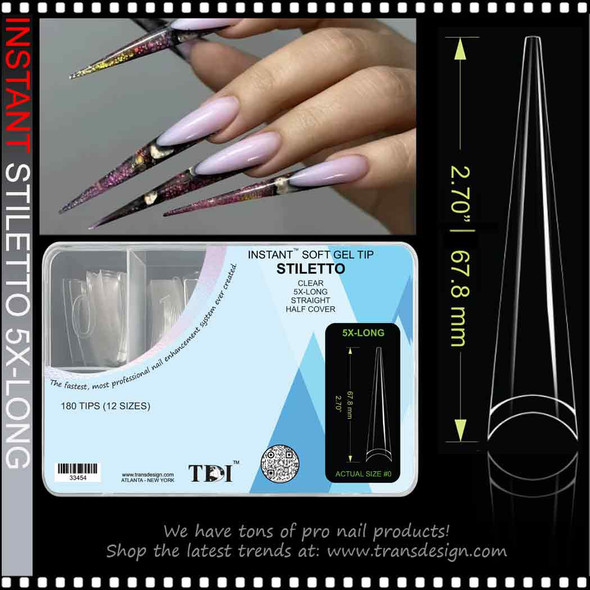 INSTANT STILETTO 5X-LONG, Clear, Straight, Half Cover 180/Box INSTANT STILETTO 5X-LONG, Clear, Straight, Half Cover 180/Box