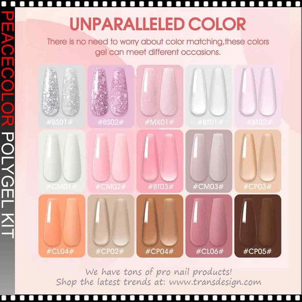 PEACECOLOR Poly Gel Extension Kit, 15 Classic Colors with Auto LED Lamp